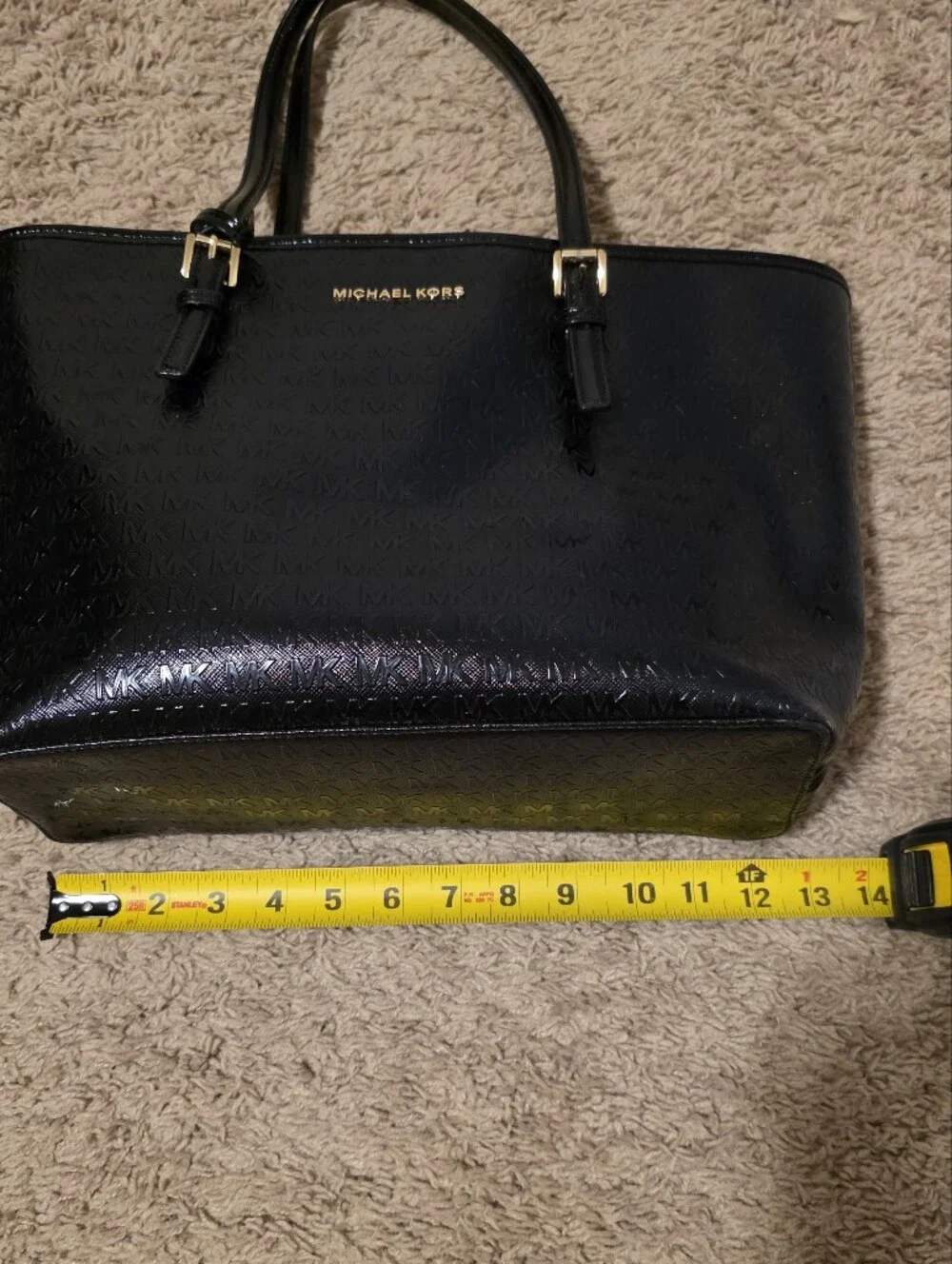 Michael Kors Jet Set Medium Carryall Tote Jet Logo Blck Embossed Patent Leather